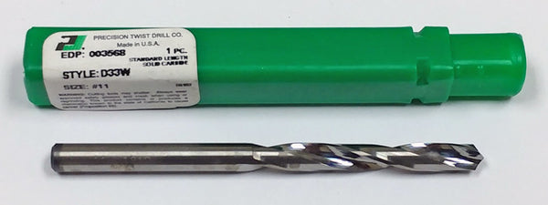 Precision Twist #11 Carbide Jobber Length Drill 118 Degree D33W 003568