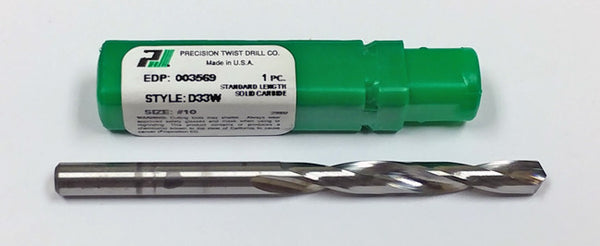 Precision Twist #10 Carbide Jobber Length Drill 118 Degree D33W 003569