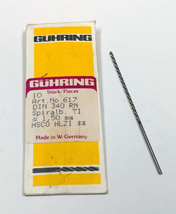 1.50MM Cobalt 10xD Length Drill, (Pack of 10) Guhring Series 617,