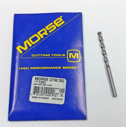 11/64" Cobalt Parabolic Jobber Length Drill (Pack of 7) 130 Degree Morse 12409