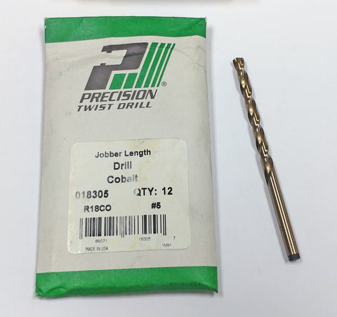 #5 Cobalt Jobber Length Drill (Pack of 12) Precision Twist 18305