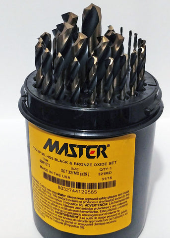 1/16" thru 1/2" Set 321MD (x29) 135 Degree HSS Black & Bronze Drill Set M787413