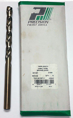 31/64" Cobalt Taper Length Drill 135 Degree (Pack of 6) Precision M51CO 51331