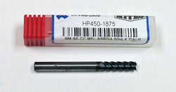 3/16" 4-FLUTE CARBIDE END MILL, 5/8" LOC, 2" OAL, 50° HELIX, OSG HP450-1875, TiAlN COATED